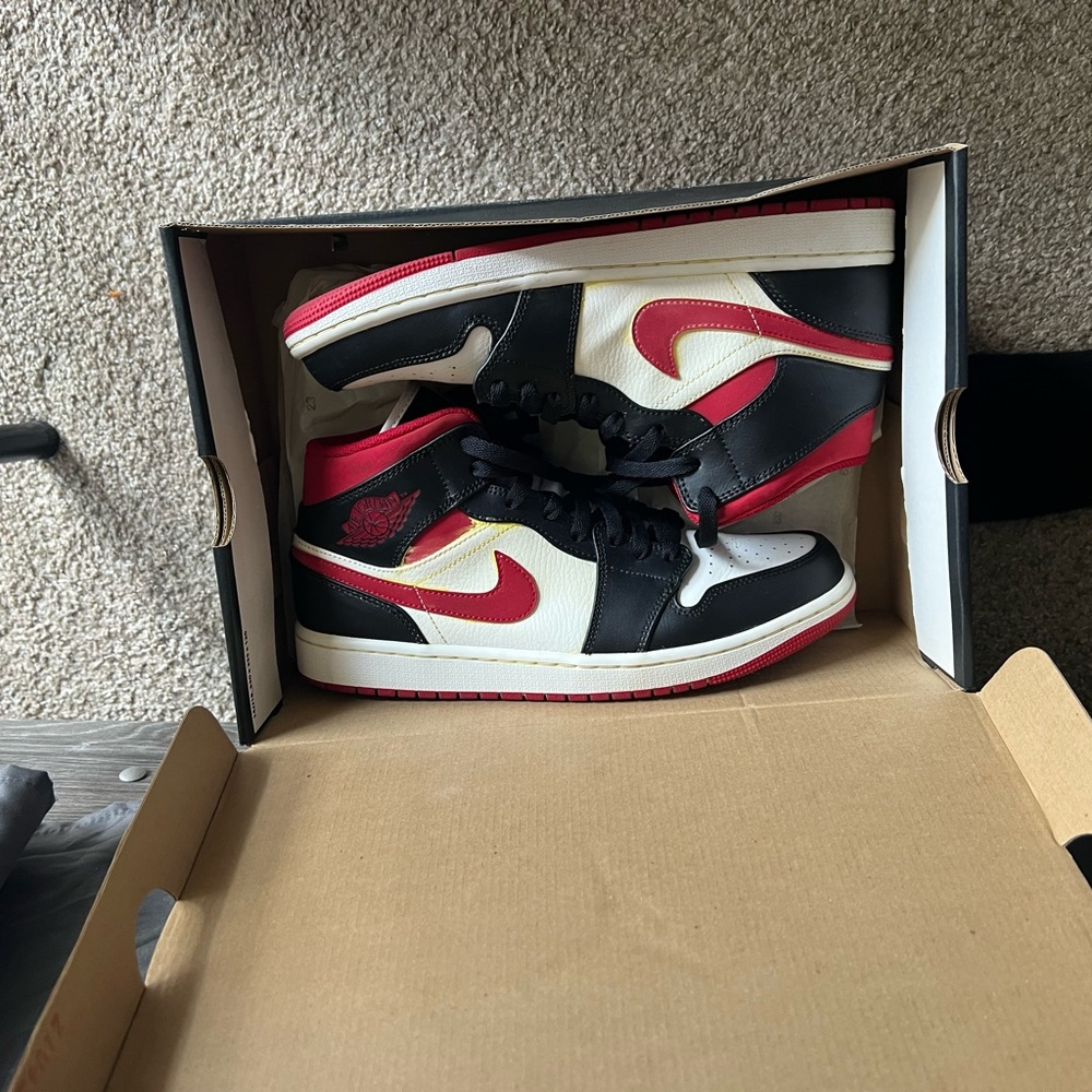 Nike Air Jordan 1 Mid Black Red White Sneakers